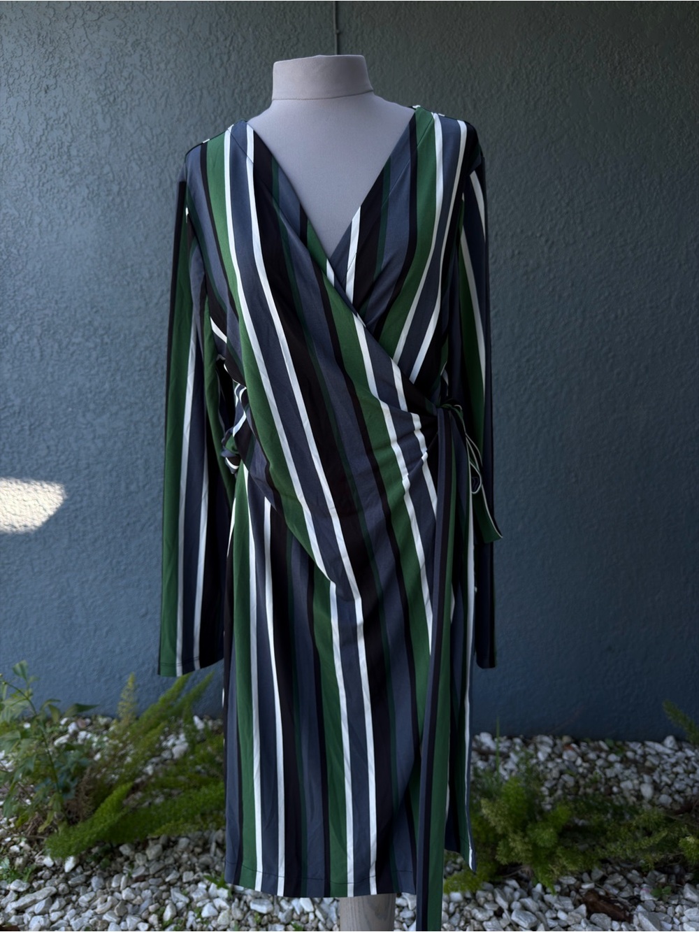 Ann Taylor Olive & Black Striped Wrap Dress